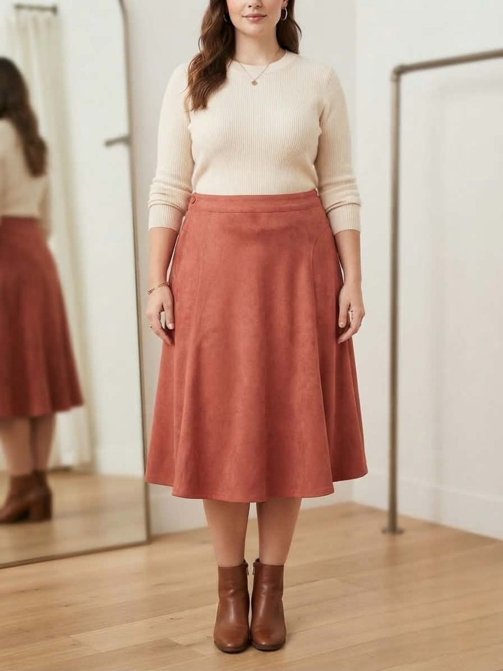 Christopher & Banks Rust Orange Faux Suede A-Line Skirt Size 14 (Stretch)